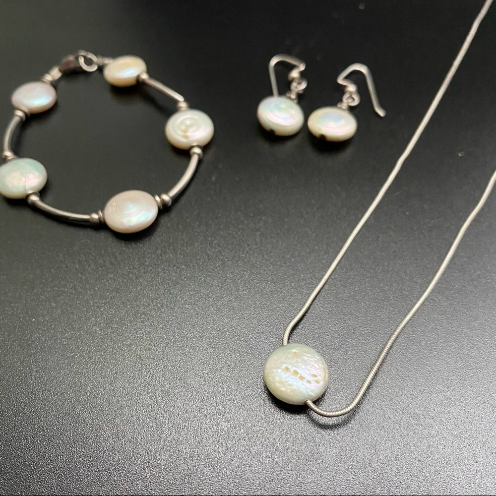 Italian 925 Sterling Silver 3-piece Matching Earrings, Necklace and Bracelet Set - Picture 4 of 8